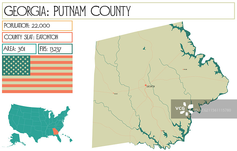 美国乔治亚州普特南县地图图片素材