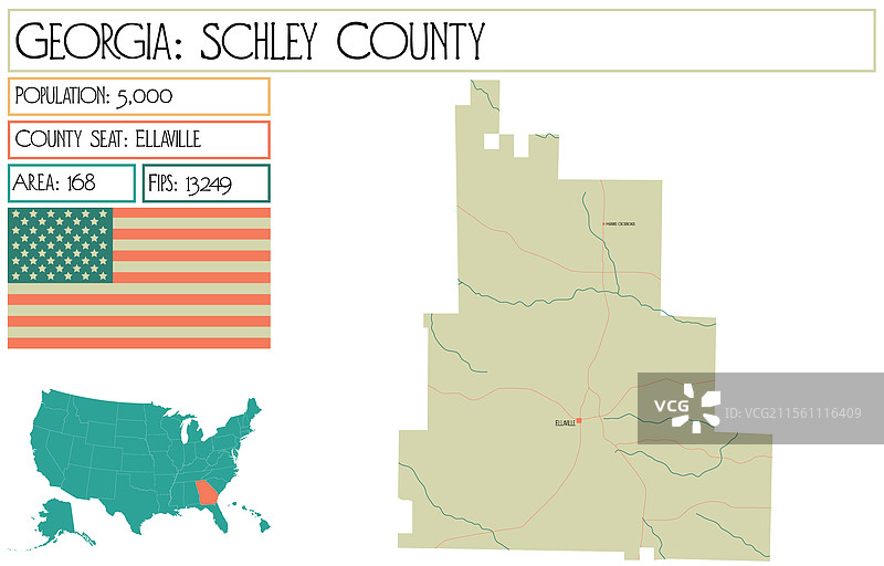 美国乔治亚州施莱县地图图片素材