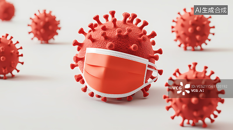 【AI数字艺术】病毒颗粒与防护口罩图片素材