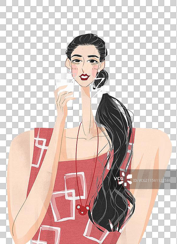 女性喝牛奶插画元素图片素材