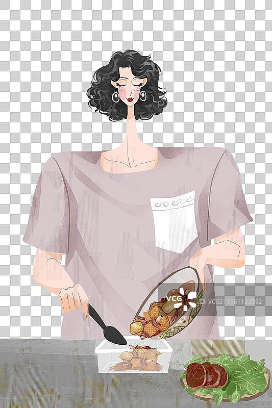 女性打包菜肴插画元素图片素材
