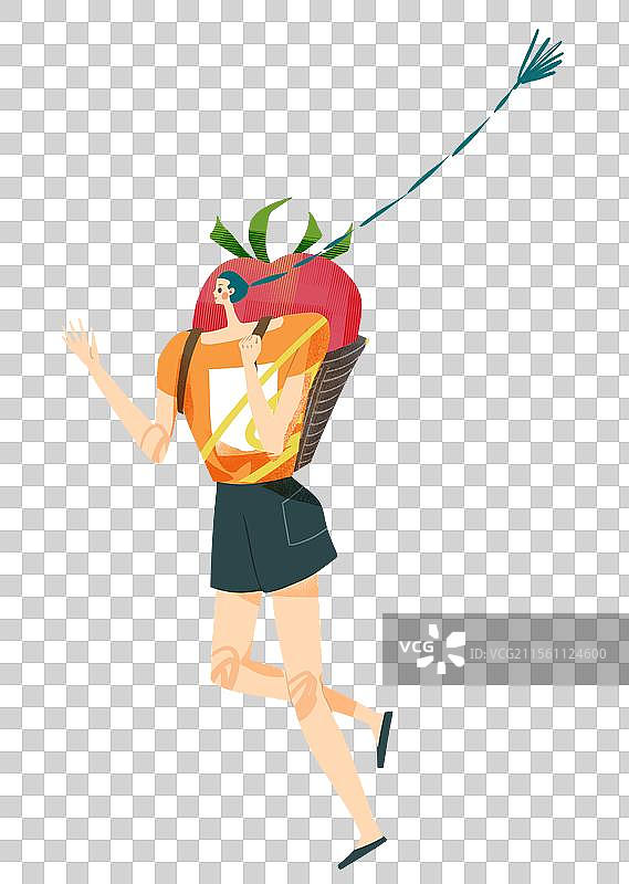 女孩背着番茄插画元素图片素材