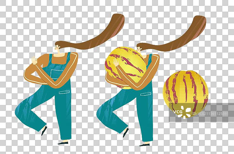 女性抱着人参果插画元素图片素材