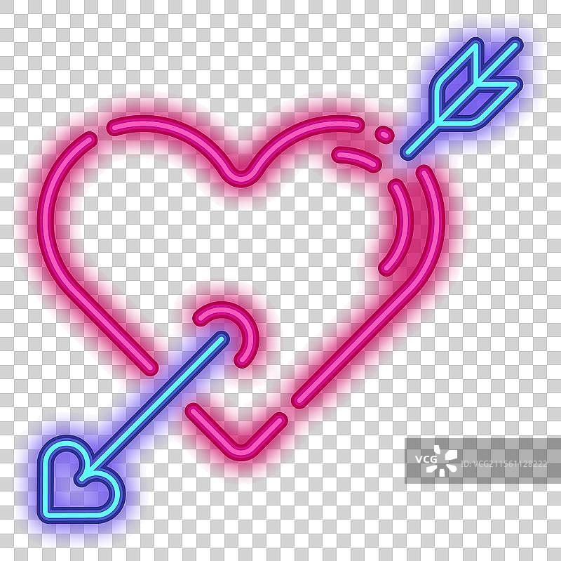 霓虹发光箭穿透心脏情人节图片素材