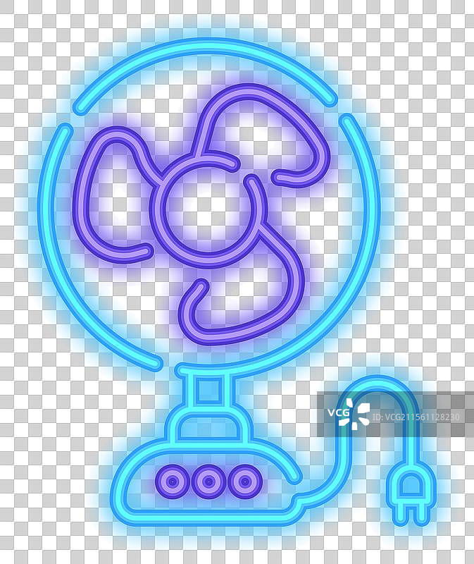 霓虹发光的电风扇，用于房间降温图片素材