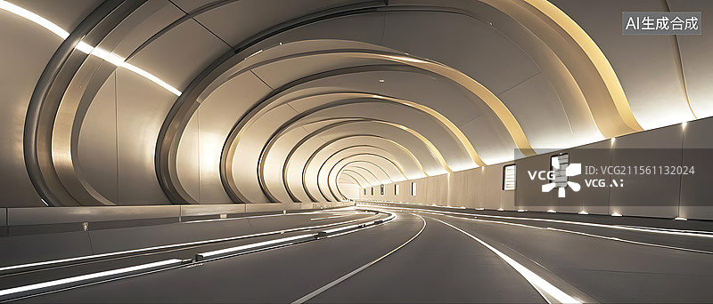 【AI数字艺术】未来主义公路隧道建筑图片素材