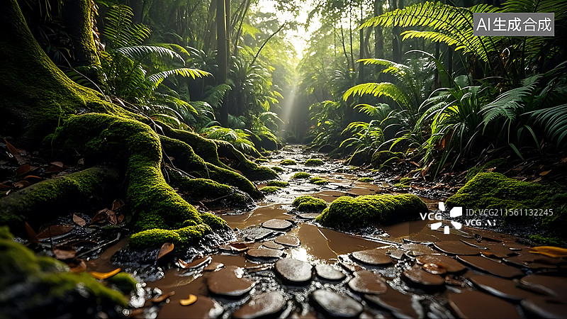 【AI数字艺术】热带雨林森林泥泞洼地场景图片素材