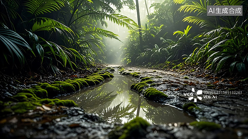 【AI数字艺术】热带雨林森林泥泞洼地场景图片素材