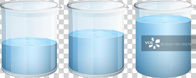 三个烧杯显示水位逐渐上升图片素材