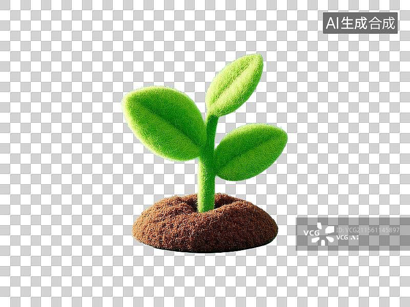 【AI数字艺术】3D卡通毛毡破土而出的嫩芽图片素材
