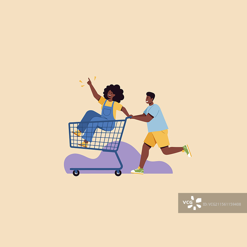 情侣在购物车上玩得开心的设计图片素材