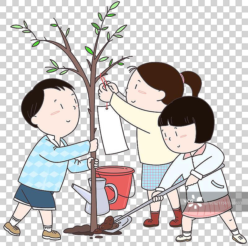 植树中的儿童元素图片素材