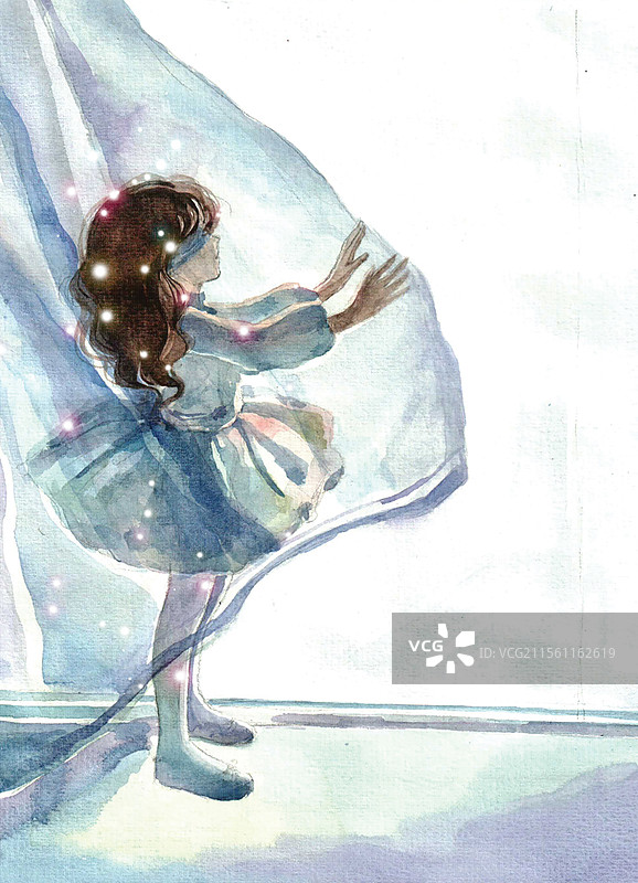 少女蒙着眼睛捉迷藏插画图片素材