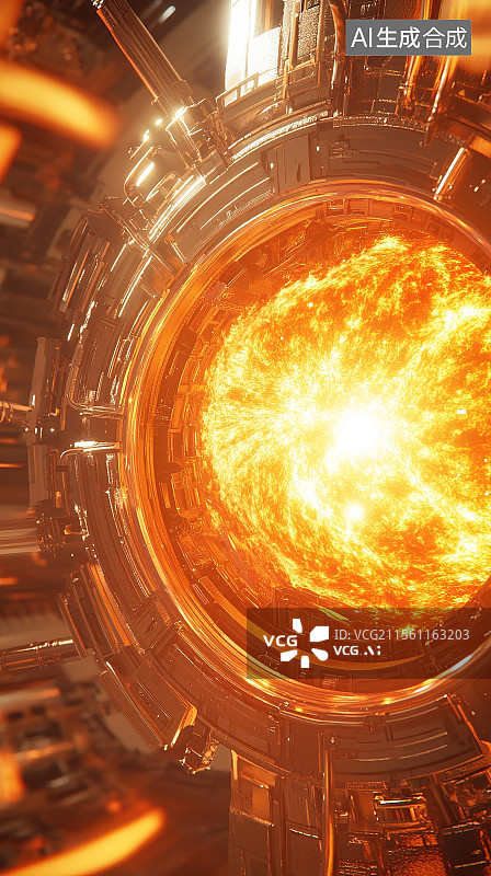 【AI数字艺术】新能源可控核聚变设备人造太阳装置图片素材