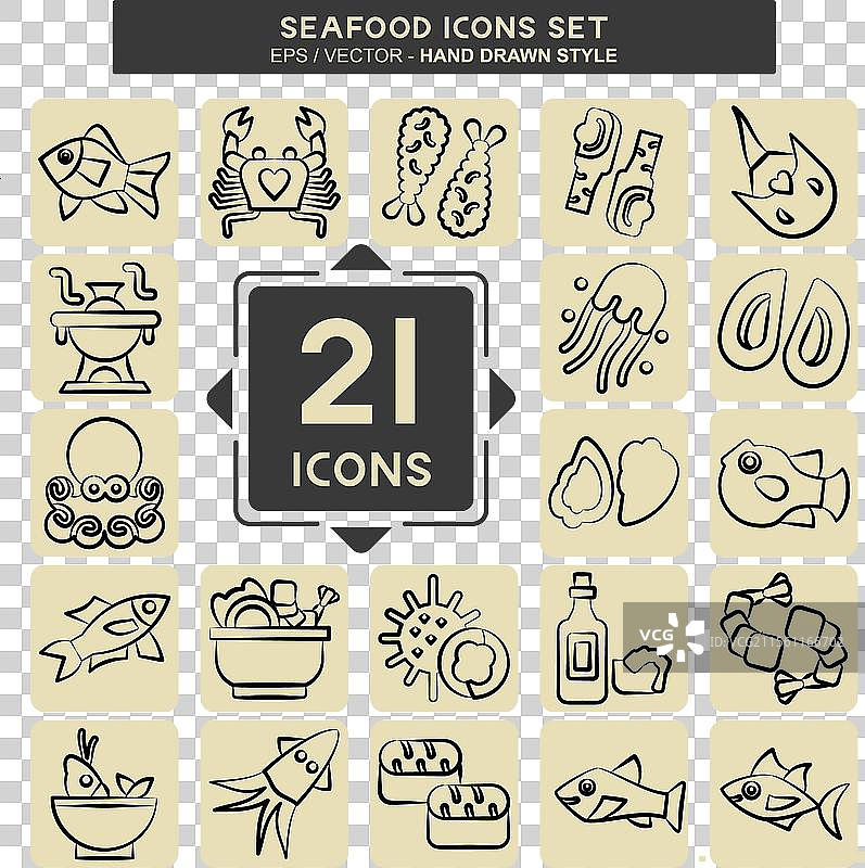 与假日符号相关的海鲜图标集图片素材