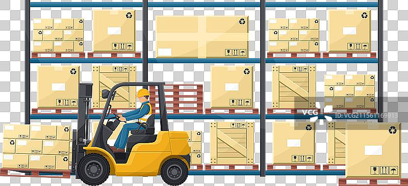 工业仓库内有托盘货架图片素材
