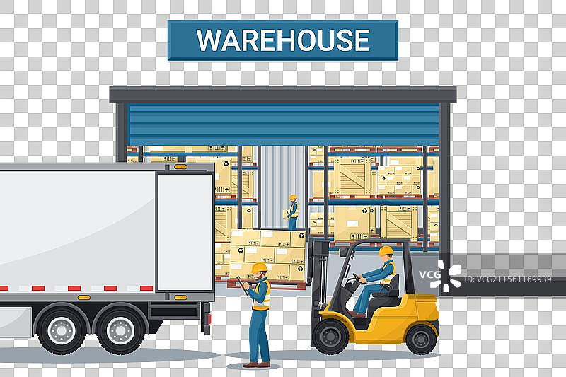 带有工业金属货架和架子的仓库图片素材