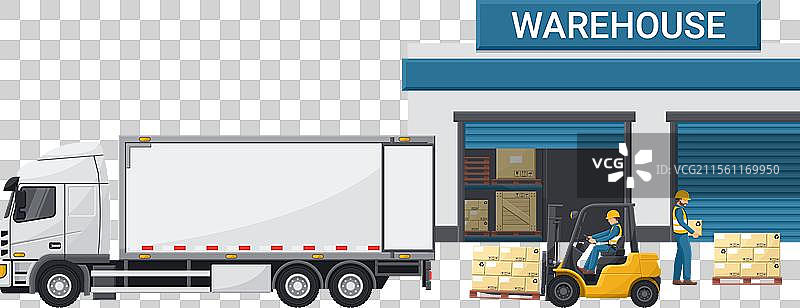 带有工业金属货架和架子的仓库图片素材