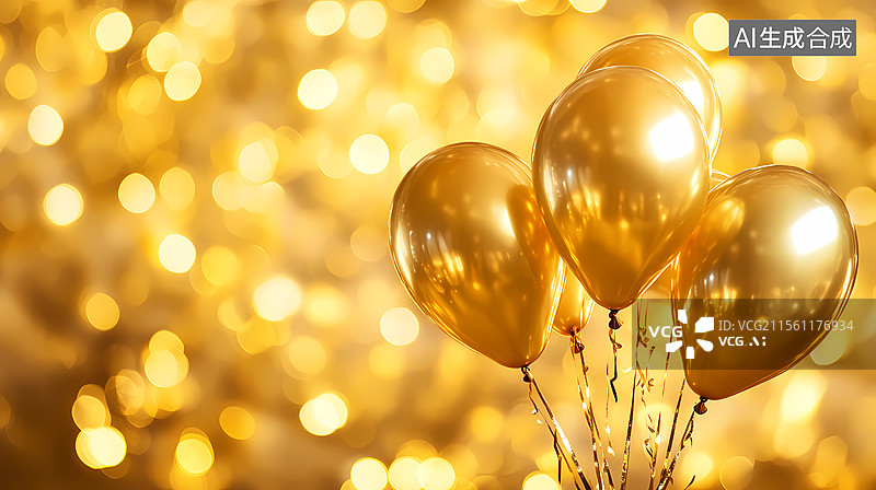 【AI数字艺术】金色气球节日庆典图片素材