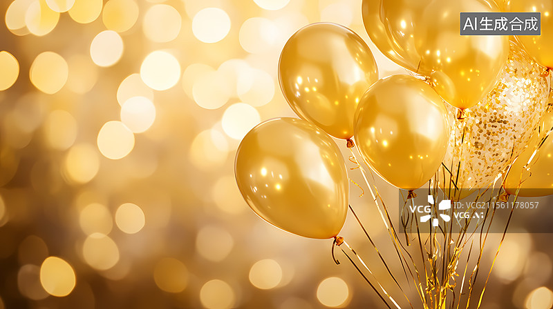 【AI数字艺术】金色气球节日庆典图片素材
