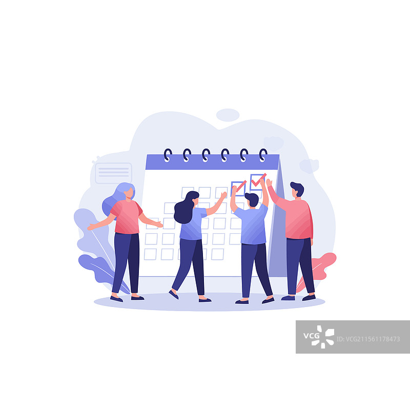 团队在日历上标记日期以进行规划和安排图片素材