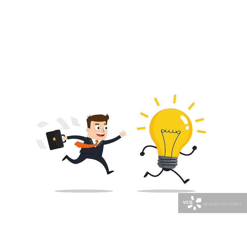 商人追逐创意灯泡的概念图片素材