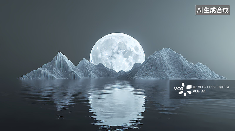 【AI数字艺术】苍白月光下的宁静山景图片素材