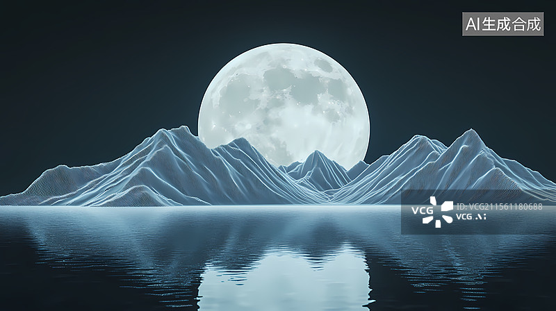 【AI数字艺术】苍白月光下的宁静山景图片素材