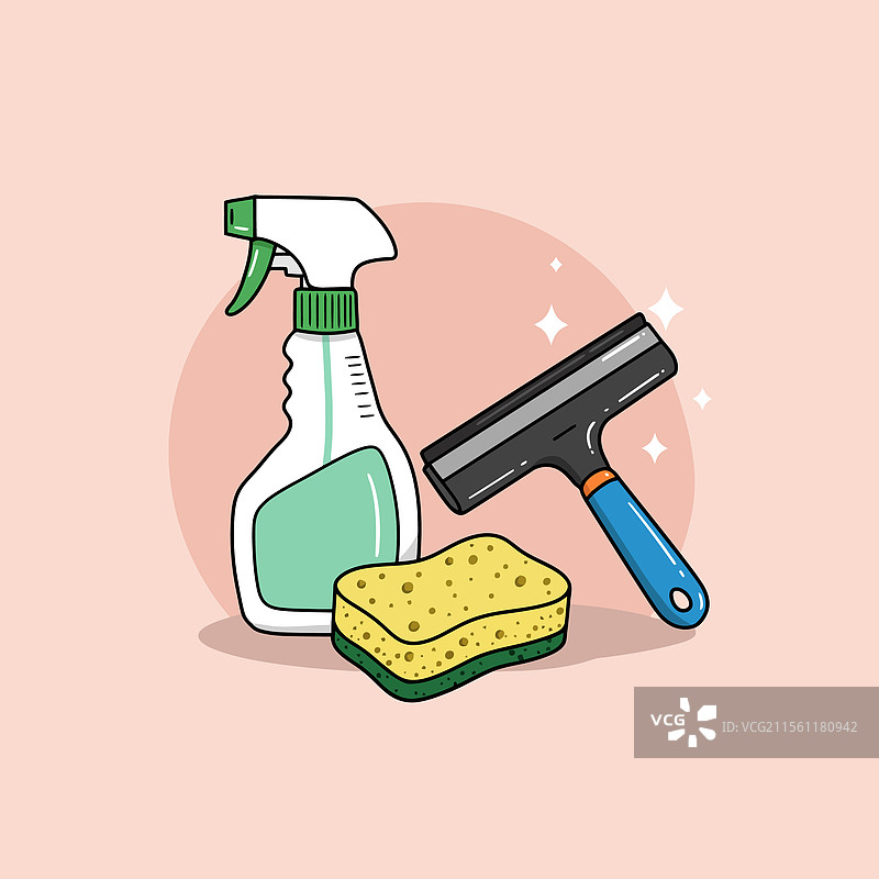 卡通清洁用品静物画与喷雾器图片素材