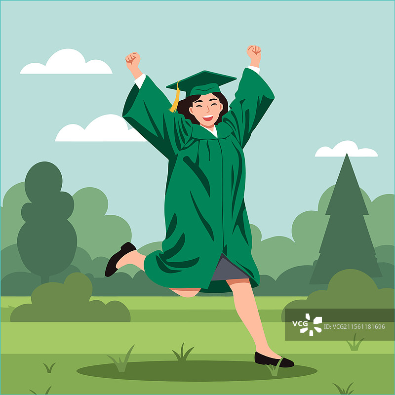 庆祝毕业的女性跳跃着穿着图片素材