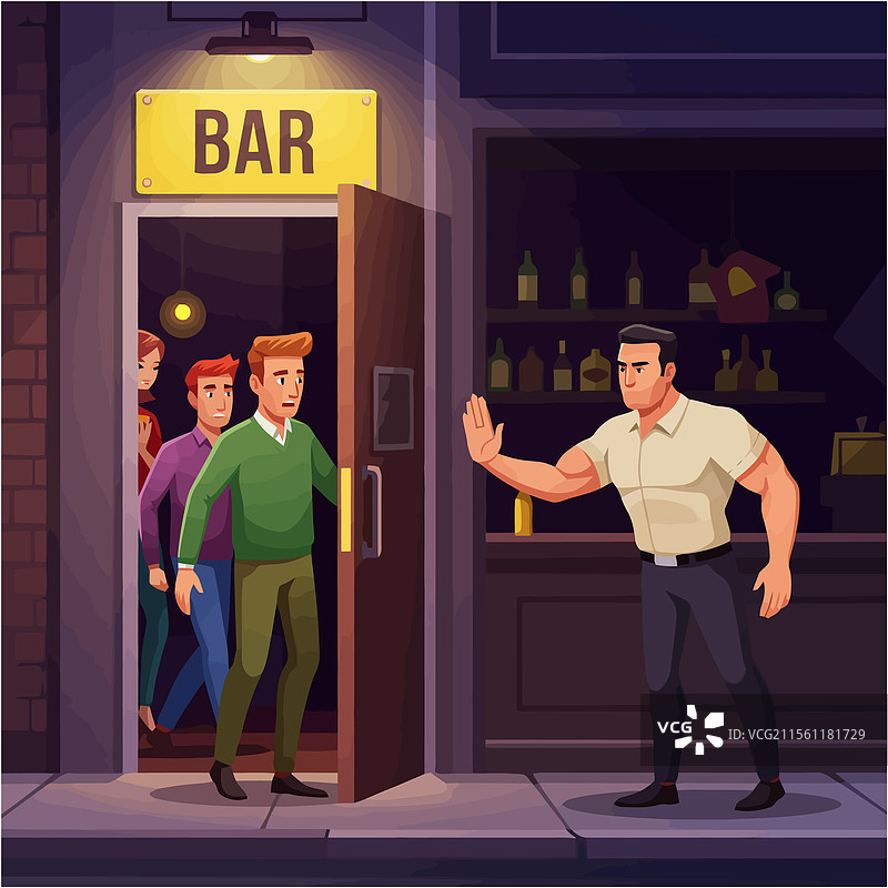 保安在酒吧入口拒绝顾客图片素材