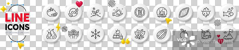 苹果植物和鱼的线条图标，用于网页应用程序图片素材