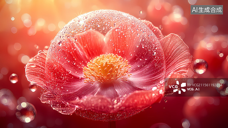 【AI数字艺术】晨露中的娇艳红罂粟图片素材