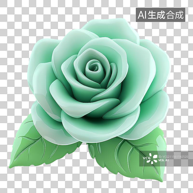 【AI数字艺术】淡绿色立体质感单枝玫瑰花图片素材