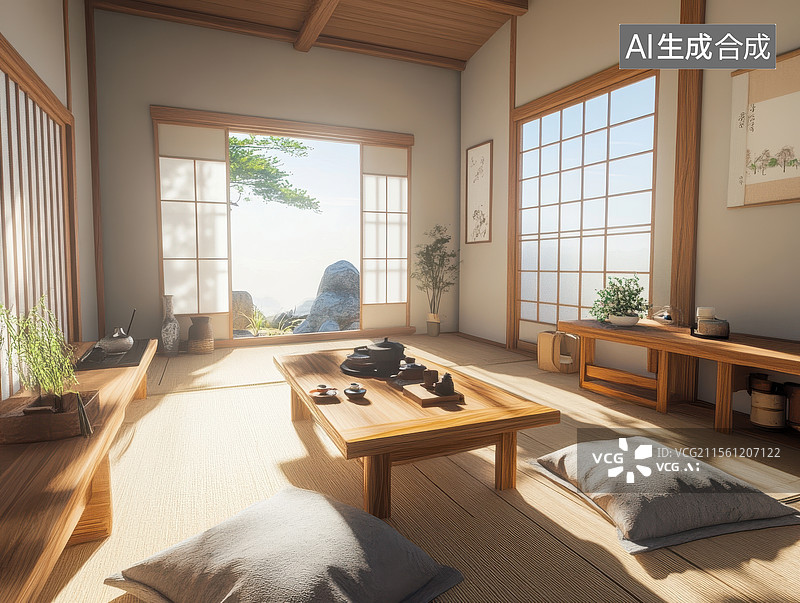 【AI数字艺术】日式榻榻米房间图片素材