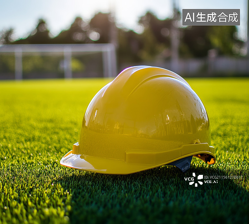 【AI数字艺术】草坪上的安全帽图片素材