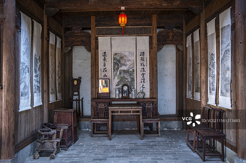 黄山黟县守拙园徽派建筑厅堂图片素材