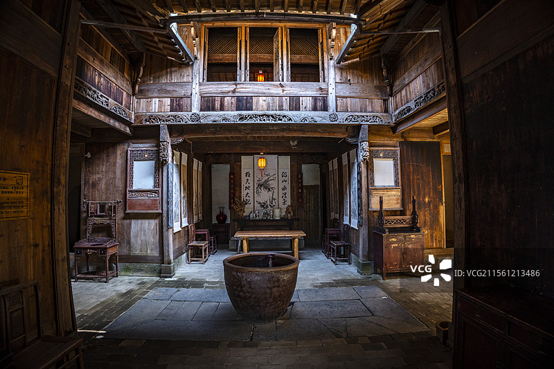 黄山黟县守拙园徽派建筑厅堂图片素材