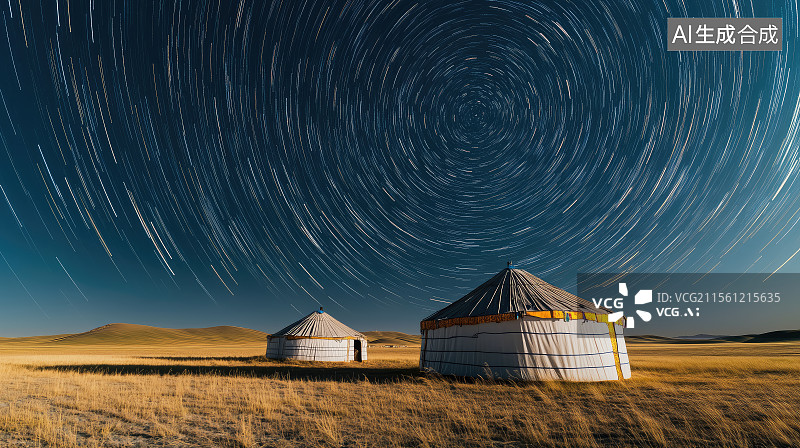 【AI数字艺术】内蒙古草原蒙古包星轨图片素材
