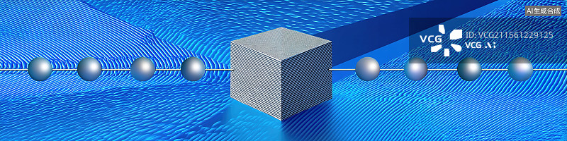 【AI数字艺术】未来派6G网络和区块链概念抽象蓝色科技背景与数字化银行服务模块化数据链悬浮于镜面基底跨境支付光轨链条图片素材