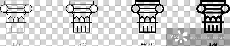 科林斯柱图标，细长，常规和图片素材