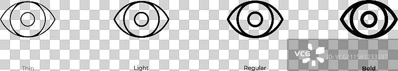 角膜图标，细线、常规和粗体风格图片素材