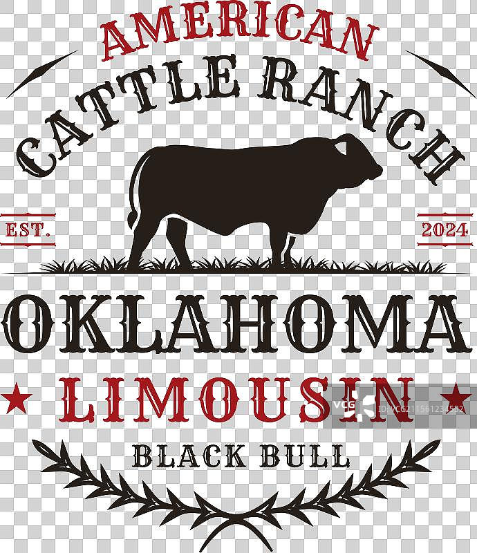 复古乡村利穆赞公牛农场标志图片素材