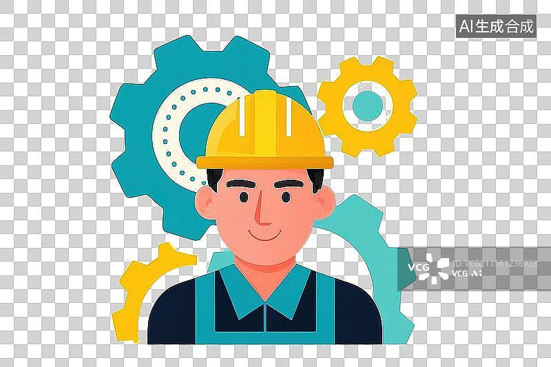 【AI数字艺术】扁平设计的机械齿轮和工人图片素材