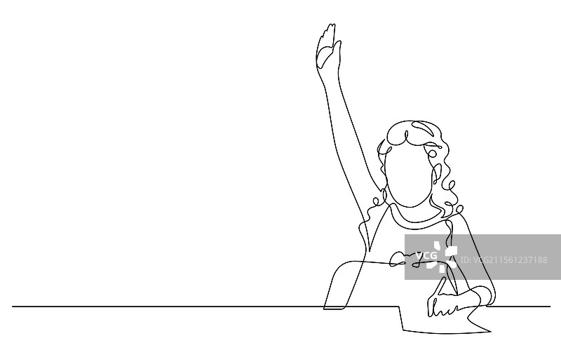 连续线条画的女学生举手图片素材