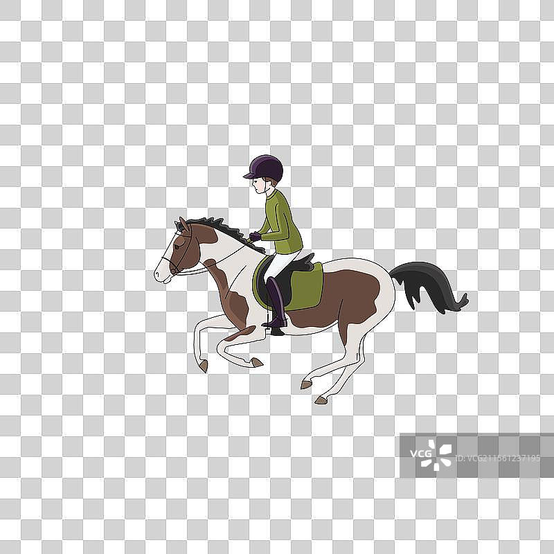 一个男孩骑着一匹美丽的斑点小马图片素材