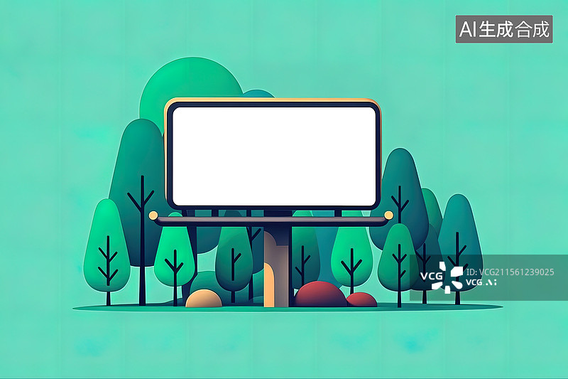 【AI数字艺术】森林里矗立着的一个空白的广告牌图片素材