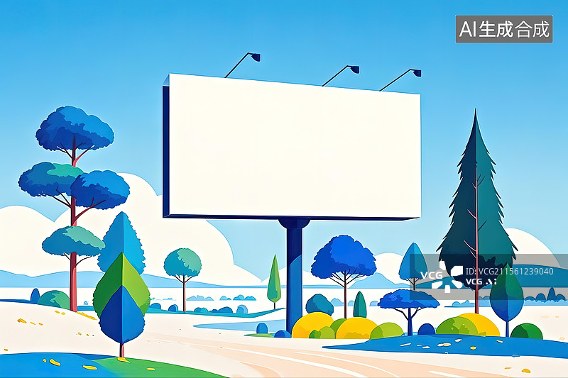 【AI数字艺术】森林里矗立着的一个空白的广告牌图片素材