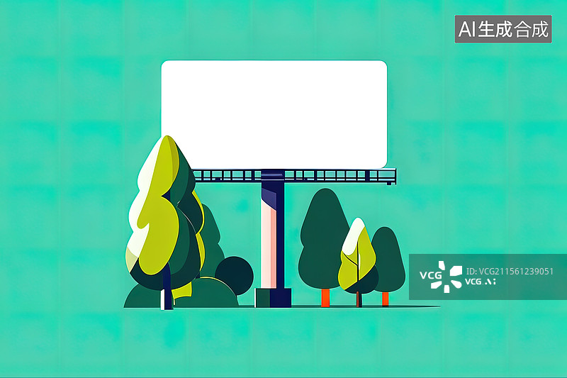 【AI数字艺术】森林里矗立着的一个空白的广告牌图片素材