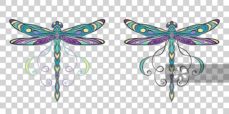 幻想蜻蜓与卷曲触角的艺术新潮风格图片素材